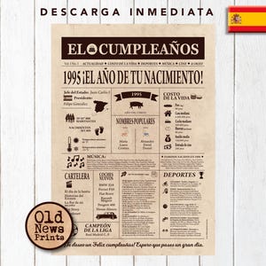 Celebração de 30 Anos: Portada Vintage Periódico Cumpleaños, Ano de Nacimiento en España, 1995 Regalo Único