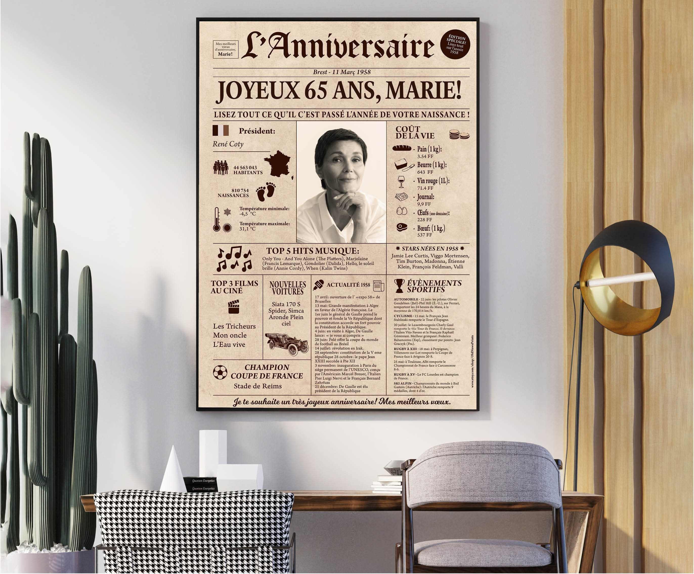 Cadeau 75 Ans Affiche Journal Rétro Cadeau Anniversaire Etsy