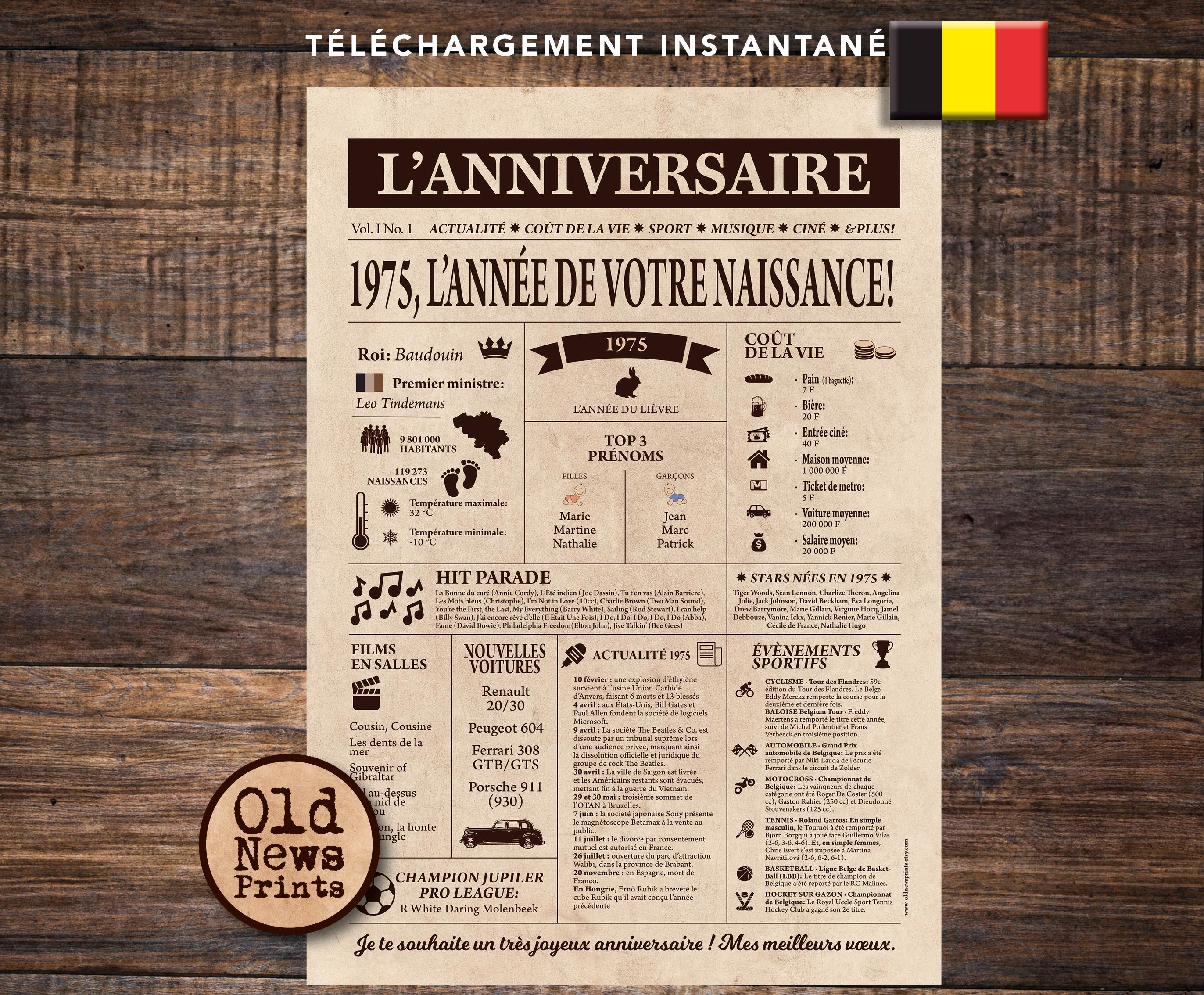 Affiche 1975 BELGIQUE- Affiche Année De Naissance, Anniversaire 50 Ans,  Idée Cadeau Pas Cher, Déco Fête Anniversaire, Cadeau Dernière Minute - Etsy, image size:2744x2267