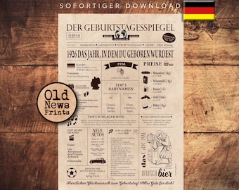 Zeitung 1926 Deutschland – Vintage Geburtstagszeitung – oryginalne Geschenk zum Geburtstag