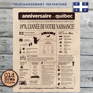 Affiche 1970 QUÉBEC - Affiche année de naissance, anniversaire 55 ans, décoration fête anniversaire, cadeau 55 ans, CANADA