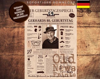 Personalisiertes Geschenk zum 80. Geburtstag | Zeitung zum Geburtstag | Geburtstagsgeschenk | Retro Zeitung Poster