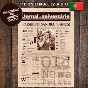 Cartaz 1975 - Jornal Aniversário Personalizado, Presente 50 Anos, Jornal Portugal, Personalized 50th Birthday Gift, Vintage Newspaper Poster