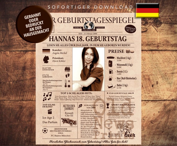 Personalisierte Geschenkzeitung zum 18. Geburtstag 2007- Vintage Geburtstagsbuch DEUTSCH mit echten Daten, einzigartiges Geburtstagsgeschenk