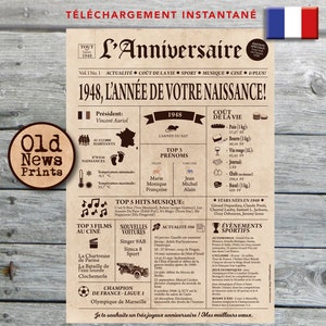 Cadeau 77 ans, Affiche journal rétro, Cadeau anniversaire, Cadeau homme 77 ans, Affiche personnalisée, Né en 1948, Affiche journal français