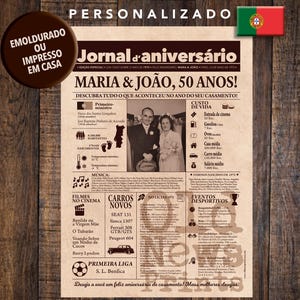 1975 Cartaz Aniversário Casamento Personalizado - 50 jaar - Jornal Portugal | Gepersonaliseerd cadeau 50e verjaardag - vintage krantenposter