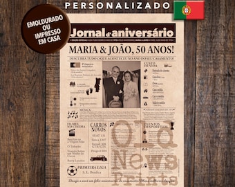 1975 Cartaz Aniversário Casamento Personalizado - 50 アノス - ジャーナル ポルトガル |パーソナライズされた50周年記念ギフト - ヴィンテージ新聞ポスター