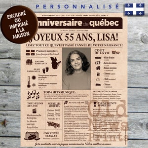 Journal de naissance Québec 1969 - anniversaire 55 ans, Affiche année de naissance, décoration fête anniversaire, cadeau 55 ans, CANADA