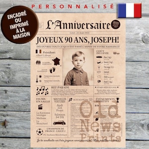 Journal de naissance 1935 - Affiche année de naissance, anniversaire 90 ans, décoration fête anniversaire, cadeau 90 ans, journal français