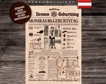 80. Geburtstag Zeitung personalisiert · Vintage Zeitung Österreich
