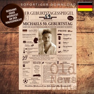 Geschenkidee zum 50. Geburtstag | Personalisierte Zeitung Deutschland | Vintage Titelseite Geburtsjahr | 50th birthday gift