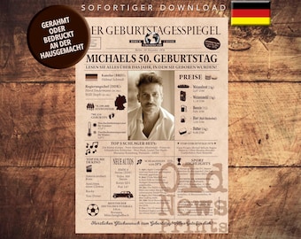 Geschenkidee zum 50. Geburtstag | Personalisierte Zeitung Deutschland | Vintage Titelseite Geburtsjahr | Geschenk zum 50.Geburtstag