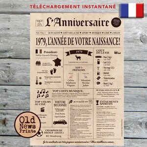 Cadeau 46 ans, Affiche journal rétro, Cadeau anniversaire, Cadeau homme 46 ans, Affiche personnalisée, Né en 1979, Affiche journal français