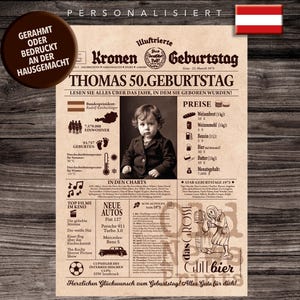 ÖSTERREICH 1975 - Personalisiertes Geburtstagsposter, 50 Jahre, Geburtstagsdekoration, 50 Jahre Geschenk, ÖSTERREICH