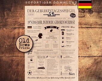 Geschenkzeitung zum 50. Geburtstag 1975- Vintage DEUTSCH Geburtstagszeitung mit echten Daten - einzigartiges Geburtstagsgeschenk