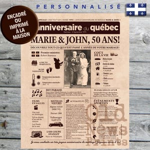 Cadeau anniversaire de mariage, Affiche journal rétro, Cadeau anniversaire, Cadeau couple, Affiche personnalisée, 1975, Journal français