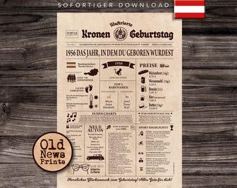 Póster de cumpleaños de Austria de 1956: regalo de aniversario vintage (descarga digital)