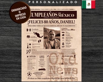 Póster de periódico para el 80 cumpleaños · Periódico mexicano vintage personalizado · Regalo