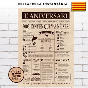 Plakat 2003 - Cartel año de nacimiento, cumpleaños 22 años, regalo barato Idee, decoracion fiesta cumpleaños, cadeau de dernière Minute