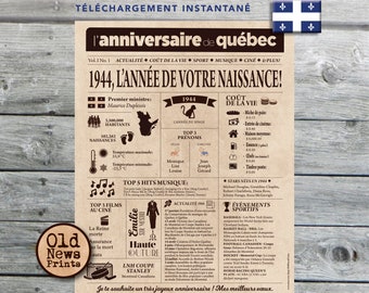Affiche 1944  QUÉBEC - Affiche année de naissance, anniversaire 81 ans, décoration fête anniversaire, cadeau 81 ans, CANADA