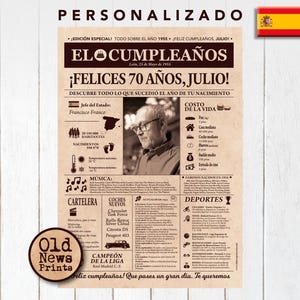 Portada vintage del año 1955 - El regalo personalizado para los nacidos en España que cumplen 70 años - 70th Birthday Newspaper Poster.