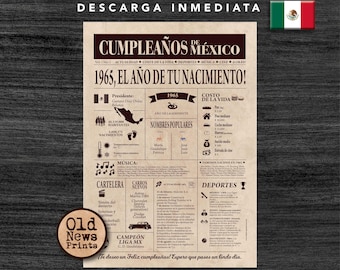 60 Años Celebración: Portada Vintage Periódico Cumpleaños, Año de Nacimiento en México, 1965 Regalo Único