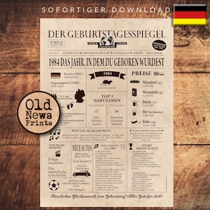 41. Geburtstag, Zeitungsplakat 1984, Zurück im Jahr 1984, Druckbare Geburtstagszeitung, Geburtstagsgeschenk für Ihn, 41 Jahre alt