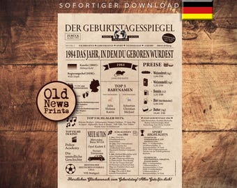 42nd Birthday, Newspaper poster sign, 1984 birthday gift, Back in 1984, Printable birthday newspaper, Birthday gift for him, 42 years old