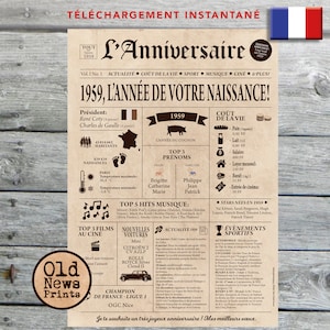 Affiche 1959 - Affiche année de naissance, anniversaire 66 ans, idée cadeau pas cher, décoration fête anniversaire, cadeau dernière minute