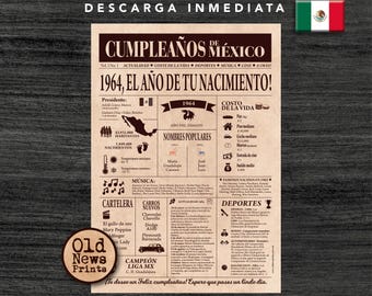 61 Años Celebración: Portada Vintage Periódico Cumpleaños, Año de Nacimiento en México, 1964 Regalo Único