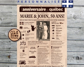 Cadeau anniversaire de mariage, Affiche journal rétro, Cadeau anniversaire, Cadeau couple, Affiche personnalisée, 1974, Journal français