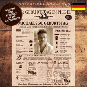 Personalisierte Geschenkzeitung zum 50. Geburtstag 1974- Vintage Geburtstagsbuch DEUTSCH mit echten Daten, einzigartiges Geburtstagsgeschenk