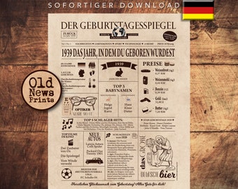86th Birthday newspaper poster sign, 86th Birthday gift, Back in 1939, 86th Birthday party decoration, 86 years old Birthday poste6