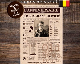 Cadeau d’anniversaire personnalisé 50 ans | BELGIQUE | Affiche personnalisée | Idée cadeau unique