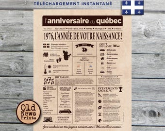 Affiche année de naissance 1976  QUÉBEC - Affiche  anniversaire 50 ans, décoration fête anniversaire, cadeau 50 ans, CANADA