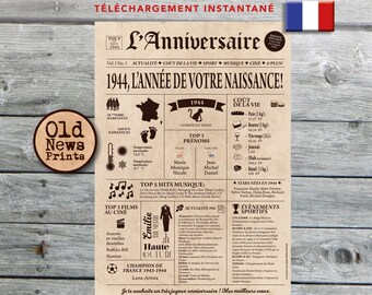 Affiche 1944 - Affiche année de naissance, anniversaire 80 ans, décoration fête anniversaire, cadeau de dernière minute