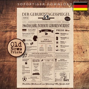 Geschenkzeitung zum 61. Geburtstag 1964- Vintage DEUTSCH Geburtstagszeitung mit echten Daten - einzigartiges Geburtstagsgeschenk