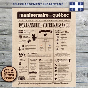 Affiche 1963  QUÉBEC - Affiche année de naissance, anniversaire 62 ans, décoration fête anniversaire, cadeau 62 ans, CANADA