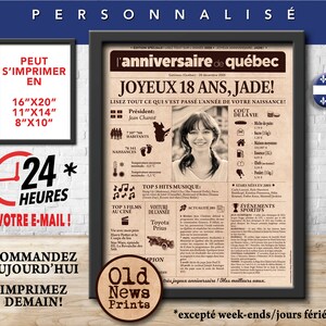 Journal de naissance Québec 1974 Affiche année de naissance, anniversaire 50 ans, décoration fête anniversaire, cadeau 50 ans, CANADA image 8