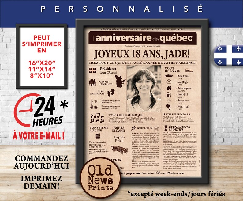 Journal de naissance Québec 1934 Affiche année de naissance