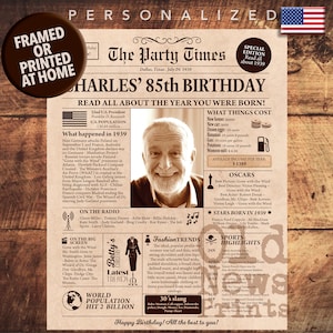 85th Birthday Gift for Women or Men, 1939 Newspaper Birthday Poster, Back in 1939 Sign, 85th Birthday Ideas, 1939 Highlights