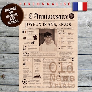 Journal de naissance 2007 - Afiche anual de naissance, aniversario 18 años, decoración fiesta de aniversario, cadeau 18 años, diario francés