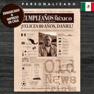 Portada vintage del año 1945 - El regalo personalizado para los nacidos en México que cumplen 80 años - 80th Birthday Newspaper Poster.