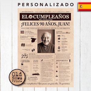 Portada vintage del año 1935 - El regalo personalizado para los nacidos en España que cumplen 90 años - 90th Birthday Newspaper Poster.