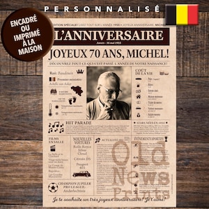 Affiche 1955 BELGIQUE- Affiche année de naissance personnalisée, anniversaire 70 ans, idée cadeau pas cher, cadeau dernière Minute