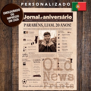 Cartaz 2005 - Jornal Aniversário Personalizado, Presente 20 Anos, Jornal Vintage Portugal, 20th Birthday Gift, Newspaper Poster