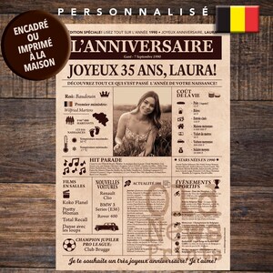 Affiche 1990 BELGIQUE- Affiche année de naissance personnalisée, anniversaire 35 ans, idée cadeau pas cher, cadeau dernière minute
