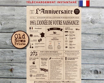 Affiche 1953 - Affiche année de naissance, anniversaire 71 ans, décoration fête anniversaire, cadeau de dernière minute