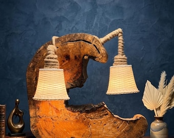 Artisan Live Edge Wood Wave Table Lamp | Luxury Nautical Rope Accent Light | Royal Heritage Home Decor | Unique Handmade Rustic Bedside Lamp