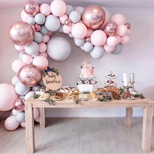 Premium Ballon Girlande Hochzeit Geburtstag Party Deko rosa grau Baby 170 Teile Girlande Ballongirlande Luftballons